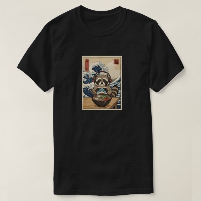 kawaii Japanese ramen Raccoon retro gaming T-Shirt (Design Front)