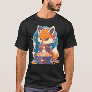 Kawaii Japanese Red Fox Ramen Noodles Anime T-Shirt
