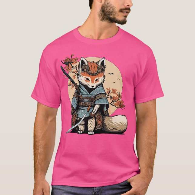 Kawaii Japanese Samurai Fox Anime T-Shirt (Front)