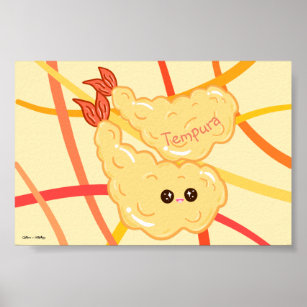 Kawaii Japanese Shrimp Tempura Food Drawing Cute Poster