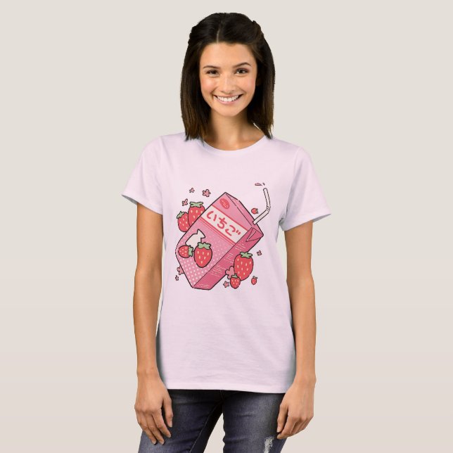 Kawaii Japanese Strawberry Juice Box T-Shirt (Front Full)