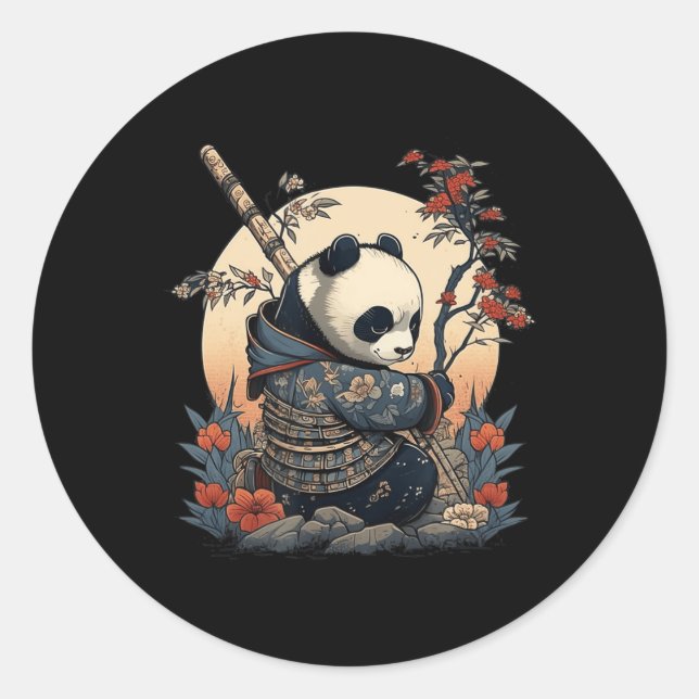 Kawaii Japanese Style Samurai Anime Panda  Classic Round Sticker (Front)