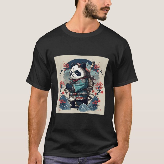 Kawaii Japanese Style Samurai Anime Panda T-Shirt (Front)