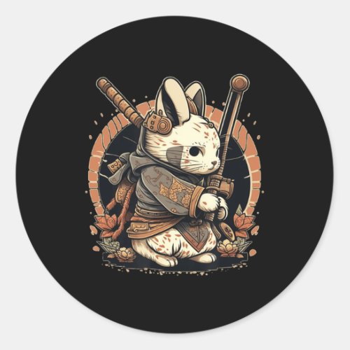 Kawaii Japanese Style Samurai Bunny Anime  Classic Round Sticker