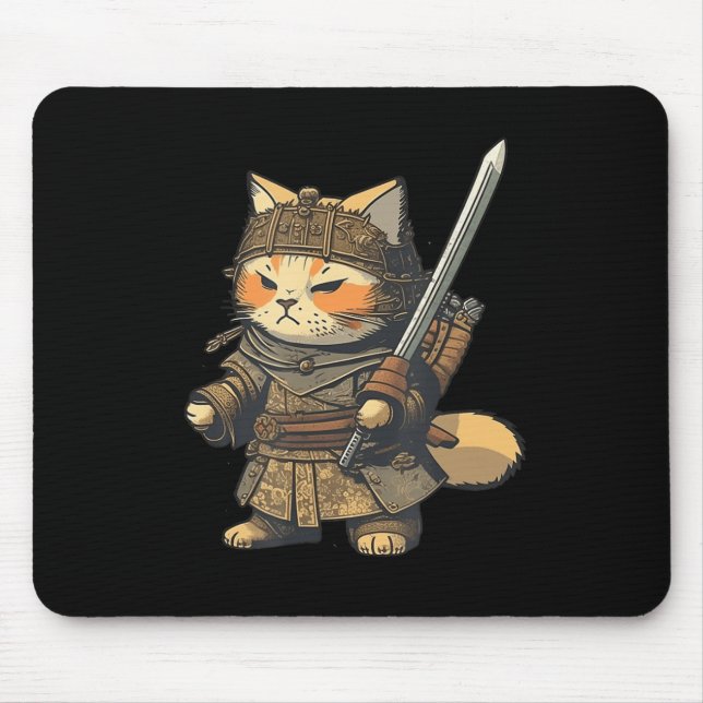 Kawaii Japanese Style Samurai Cat Anime Mouse Pad (Front)