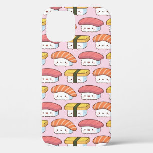 Kawaii Japanese Sushi Food Doodle Pattern Pink iPhone 12 Case