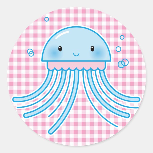 Kawaii jellyfish classic round sticker (Front)