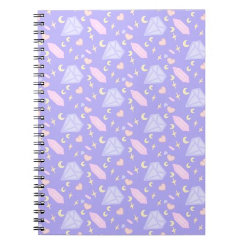 Kawaii Jewels Crystals Moons Stars Hearts Pastel Notebook