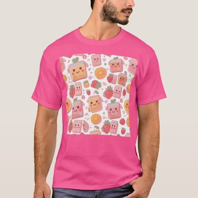 Kawaii Juice Box Pattern  Cute Strawberries  Orang T-Shirt (Front)