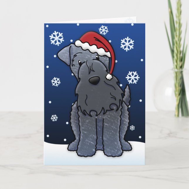 Kawaii Kerry Blue Terrier Christmas Card (Front)