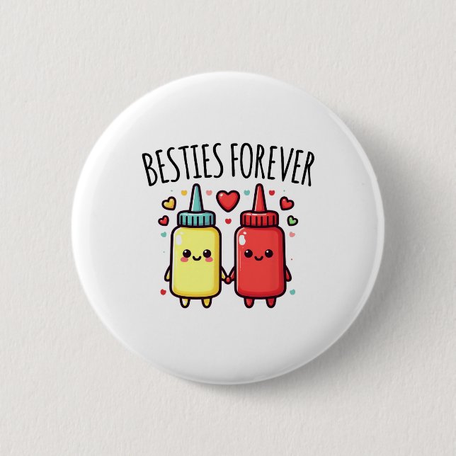 Kawaii Ketchup And Mustard Funny Bff Matching Best Button (Front)