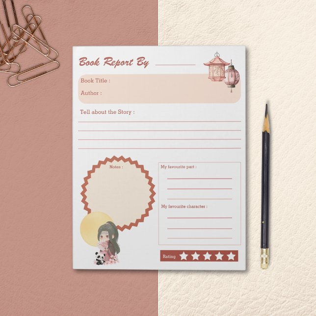 Kawaii Kids Back to School Supplies Book Report Notepad (Back to School Book Report Kawaii Anime Style Notepad)