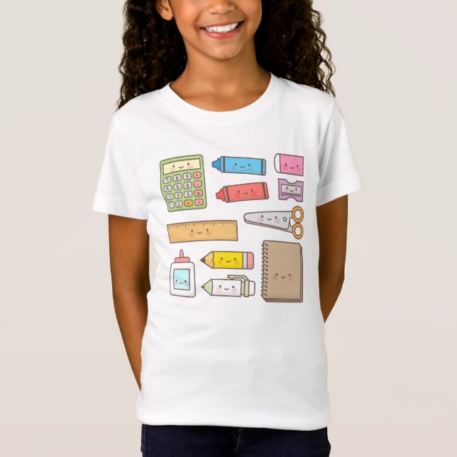 Kawaii Kids Back to School Supplies T-Shirt (Front)