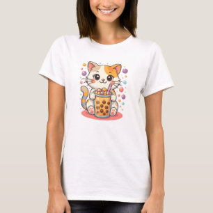 Kawaii Kitten Bubble Tea – Cute Calico Cat Boba  T-Shirt