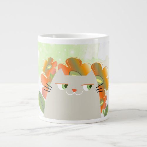 Kawaii Kitten Cute Floral Giant Coffee Mug