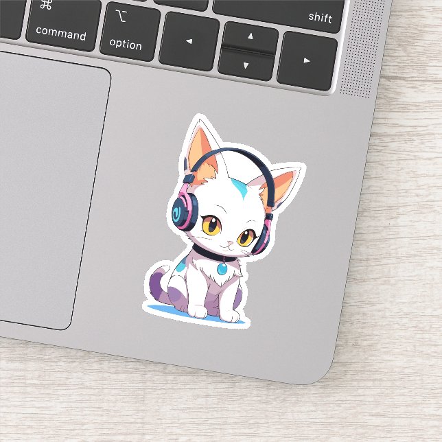 Kawaii Kitten in Rocking Headphones Sticker (Detail)