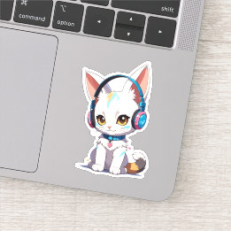 Kawaii Kitten in Stylish Headphones Sticker