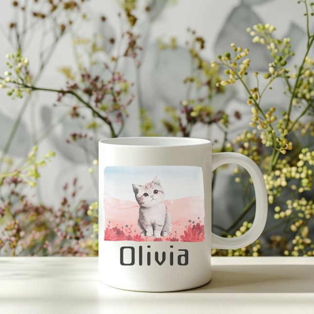 Kawaii Kitten Personalized Girl Name Pink Mug (Creator Uploaded)