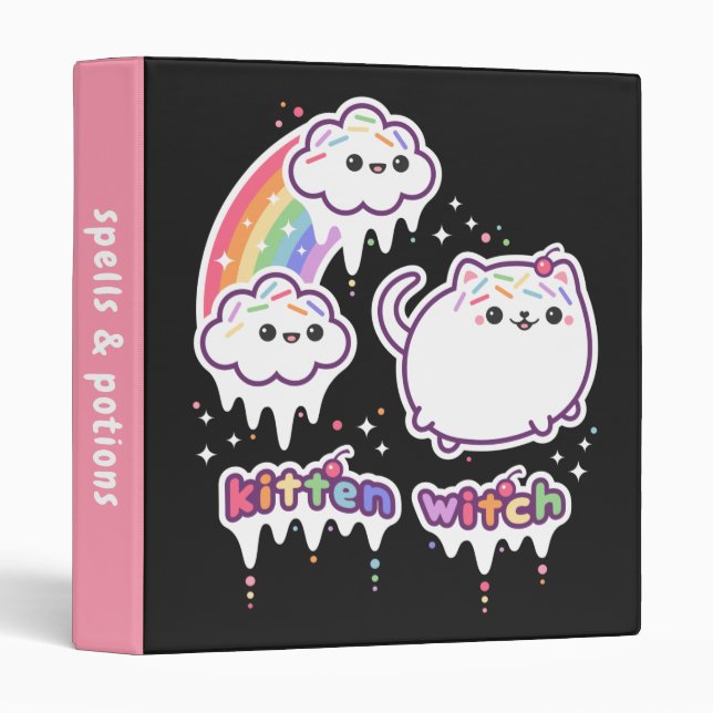 Kawaii Kitten Witch 3 Ring Binder (Front/Spine)