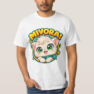 Kawaii Kitten with Teal Scarf and Emerald Eyes Cut T-Shirt