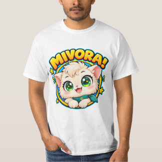 Kawaii Kitten with Teal Scarf and Emerald Eyes Cut T-Shirt