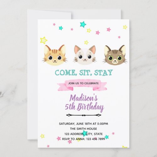 Kawaii kitty cat Birthday Invitation