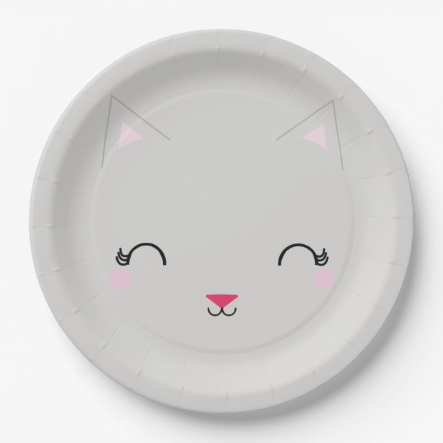 kawaii kitty CAT BIRTHDAY party paper plate 1 (Front)