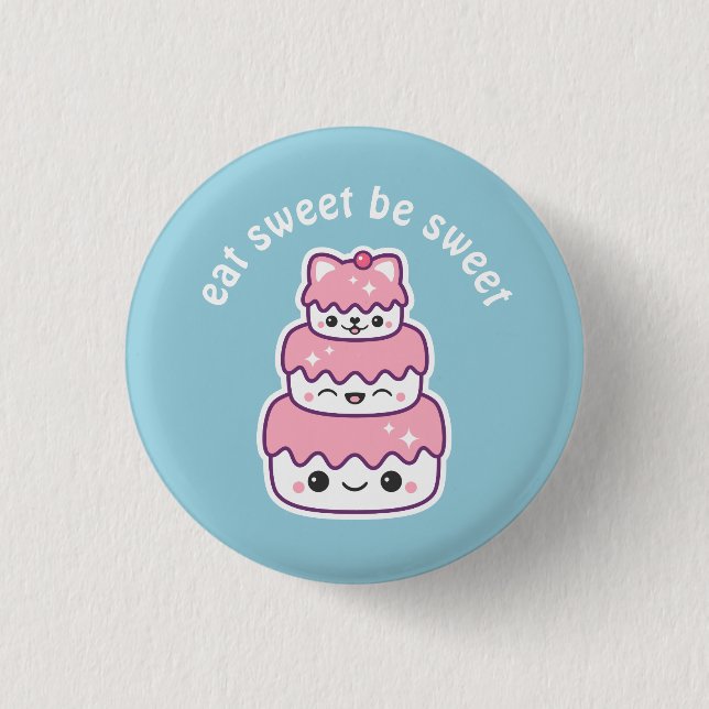 Kawaii Kitty Cat Cake Button (Front)