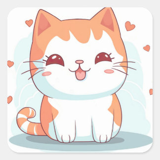 Kawaii Kitty Cat Chibi  Square Sticker