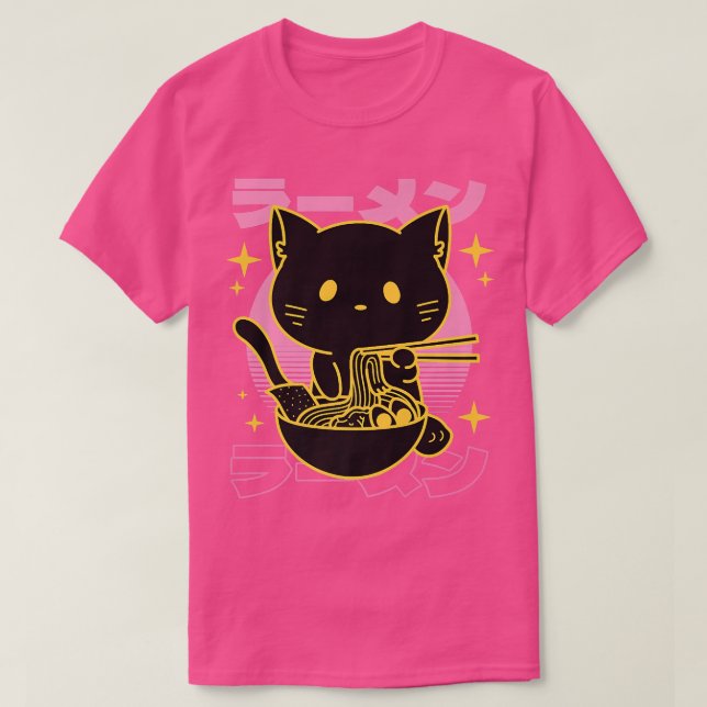 Kawaii Kitty Cat Eating Ramen Cute Kitten Otaku Ne T-Shirt (Design Front)
