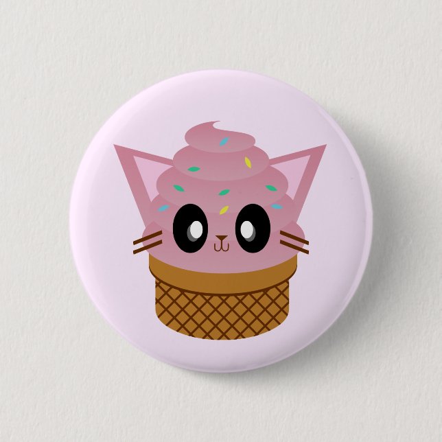 kawaii kitty cone ice cream cat meow button (Front)