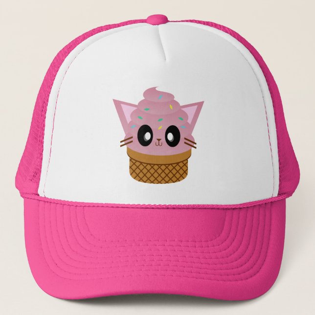 kawaii kitty cone ice cream cat meow trucker hat (Front)