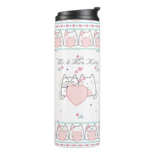 Kawaii Kitty Couple Hearts Cat Bride and Groom Thermal Tumbler