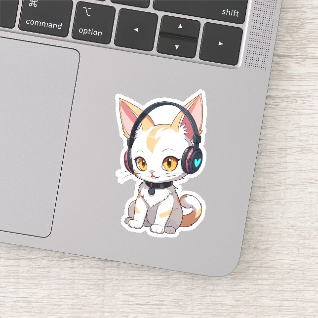 Kawaii Kitty in Rocking Headphones Sticker (Detail)