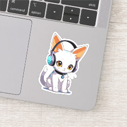 Kawaii Kitty in Stylish Headphones Sticker