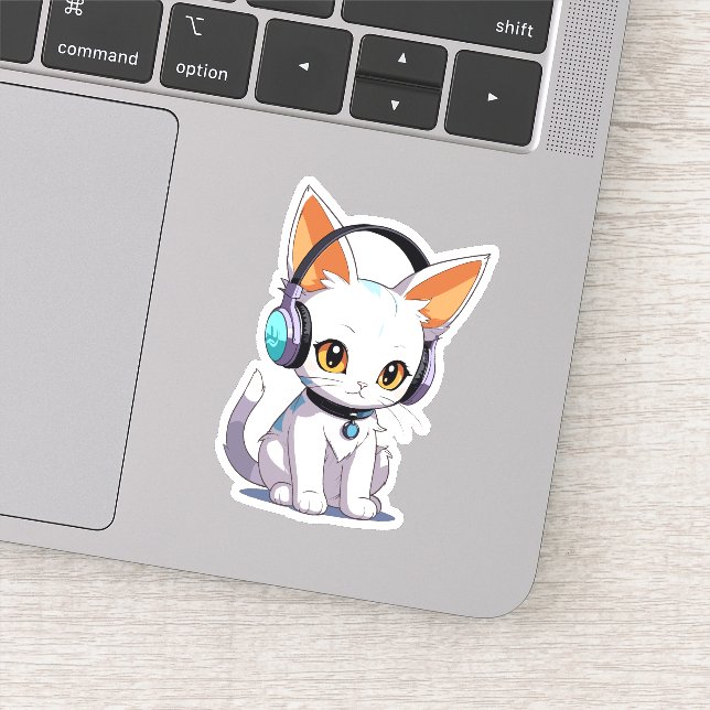 Kawaii Kitty in Stylish Headphones Sticker (Detail)