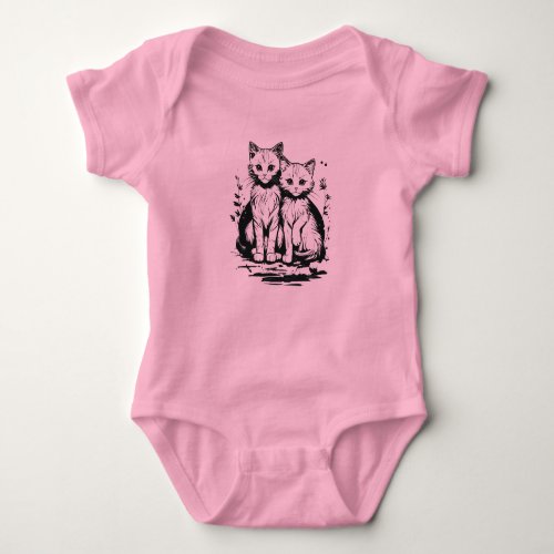 Kawaii Kitty Trio Japanese Brushstroke Baby Bodysuit