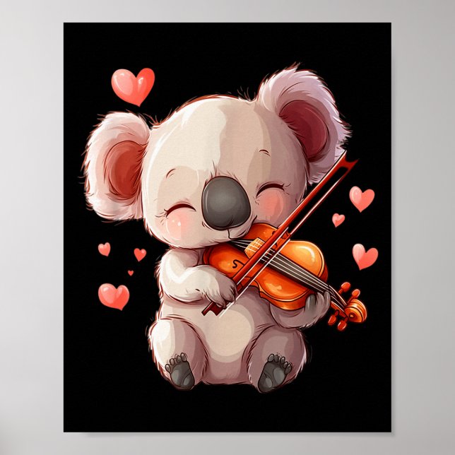 Kawaii Koala Playing Violin Graphic For Valentines Poster (Front)