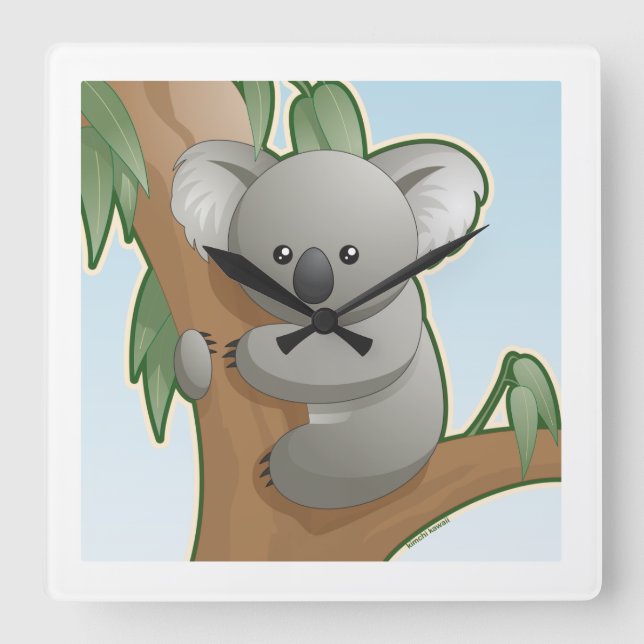 Kawaii Koala Square Wall Clock (Front)
