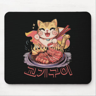 Kawaii Korean Cat Eating Bbq Korean Barbecue Anime Mouse Pad