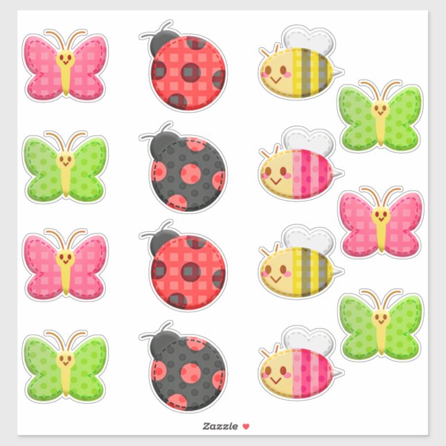Kawaii Ladybug Butterfly Bumble Bee Insect Sticker (Sheet)