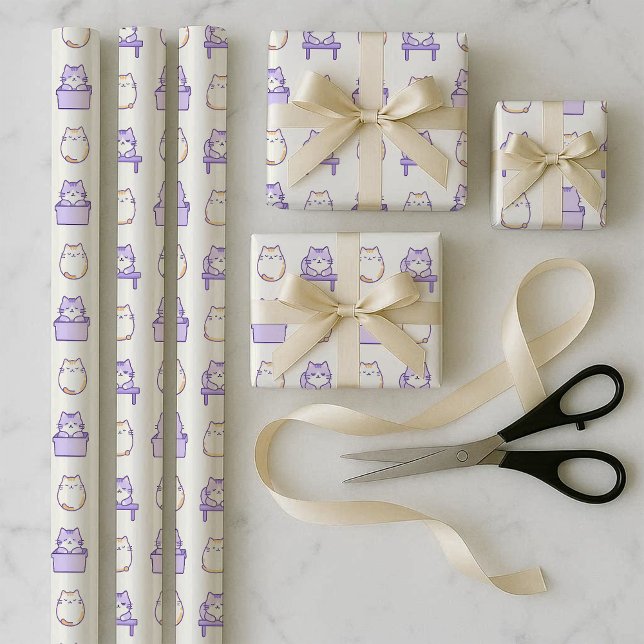 Kawaii Lavender Cat Chonky Wrapping Paper Bundle (Kawaii Lavender Cat Chonky Wrapping Paper Bundle)