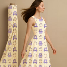 Kawaii Lavender Chonky Cat Pastel Cute Fabric Prin