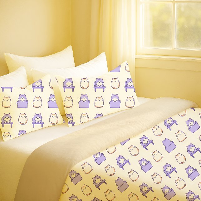 Kawaii Lavender Chonky Cat Pastel Cute Pillowcase (Kawaii Lavender Chonky Cat Pastel Cute Pillowcase)