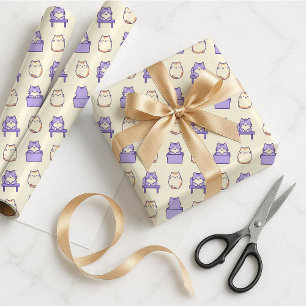 Kawaii Lavender Chonky Cat Pastel Gift Wrap Paper