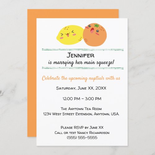 Kawaii Lemon and Orange Fruit Bridal Shower Invitation
