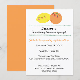 Kawaii Lemon and Orange Fruit Bridal Shower Invitation
