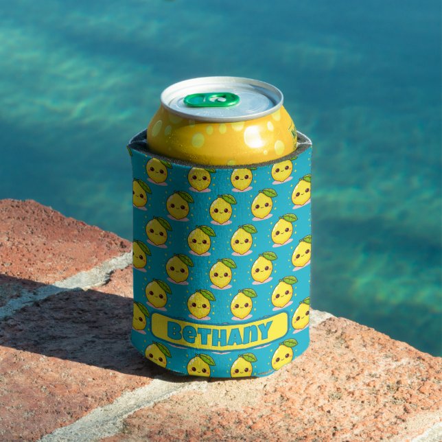 Kawaii Lemon – Cute Smiling Fruit Custom Name Can Cooler (In Situ Pool)