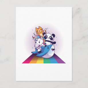 Kawaii LGBT Animal Unicorn Panda Cat Shark Rainbow Postcard