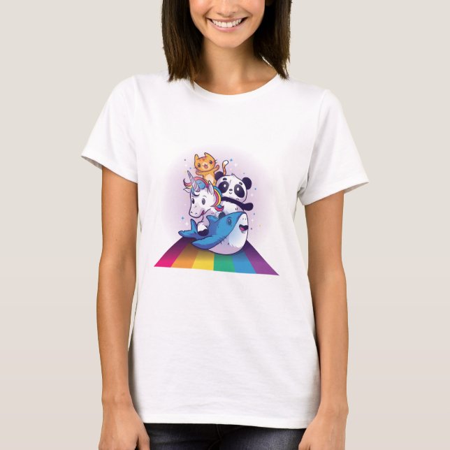 Kawaii LGBT Animal Unicorn Panda Cat Shark Rainbow T-Shirt (Front)